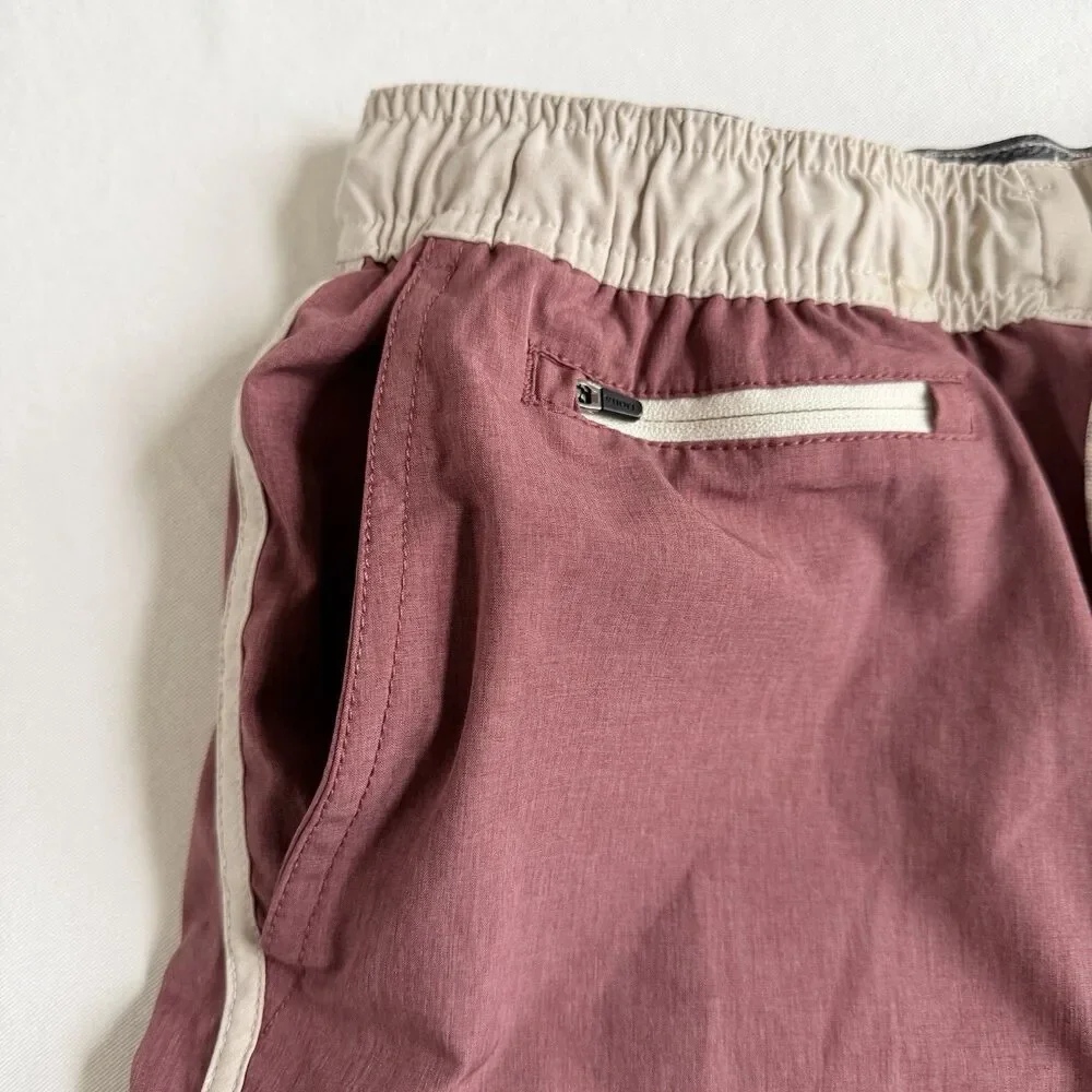 Vuori Men's Flat Front Shorts in Mauve with Cream Trim